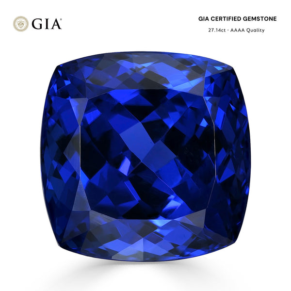 27.14ct Cushion GIA Certified AAAA Tanzanite Gemstone 16.59 x 16.58 x 12.36 mm