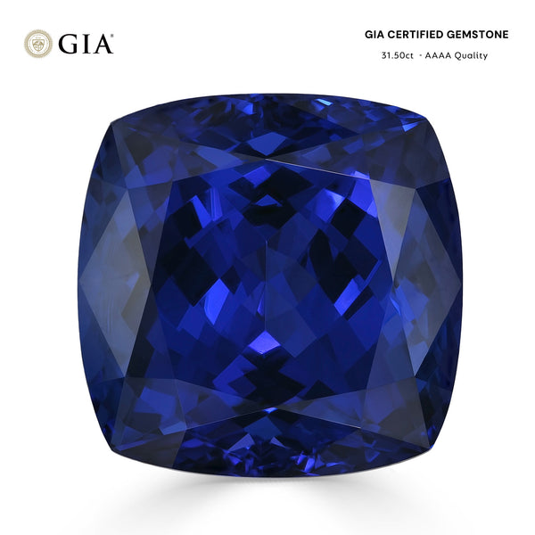 31.50ct Cushion GIA Certified AAAA Tanzanite Gemstone 18.51 x 17.51 x 12.27 mm