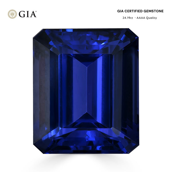 24.19ct Emerald Cut GIA Certified AAAA Tanzanite Gemstone 17.82 x 15.08 x 9.99 mm