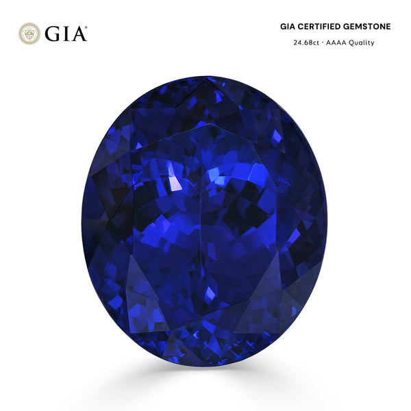 24.68ct Oval GIA Certified AAAA Tanzanite Gemstone 19.72 x 16.71 x 11.23 mm