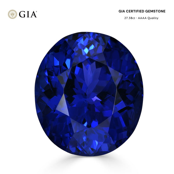 27.38ct Oval GIA Certified AAAA Tanzanite Gemstone 19.47 x 17.00 x 12.44 mm