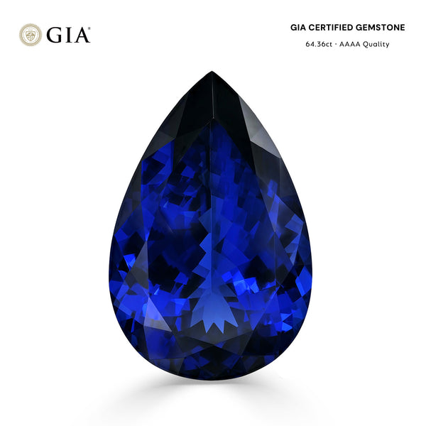 64.36ct Pear GIA Certified AAAA Tanzanite Gemstone 34.73 x 22.93 x 13.03 mm