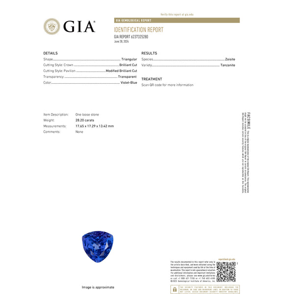 28.20ct Trillion GIA Certified AAAA Tanzanite Gemstone 17.65 x 17.29 x 13.42 mm