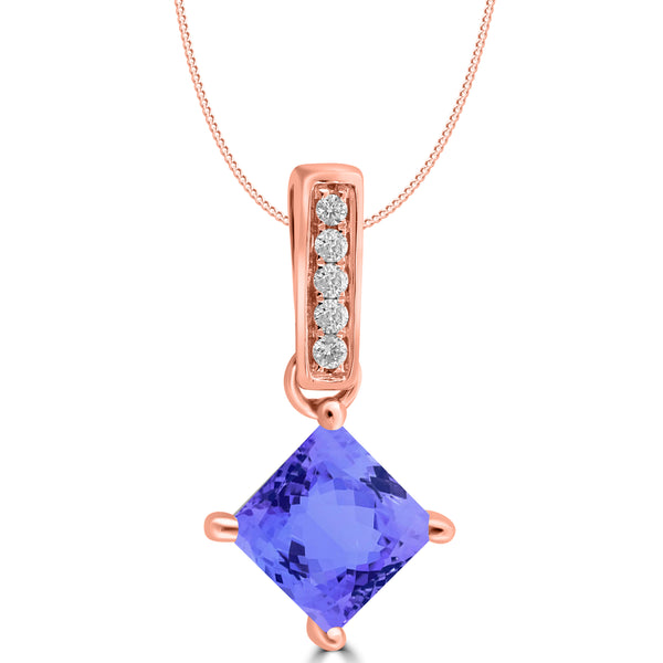 0.61ct Cushion Tanzanite Pendant with 0.03 cttw Diamond