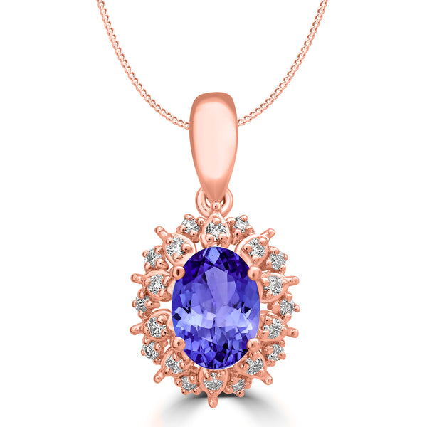 0.76ct Oval Tanzanite Pendant with 0.13 cttw Diamond