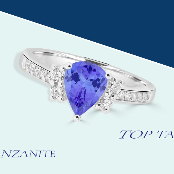 1.15ct Pear Shape Tanzanite Rings with 0.26 cttw Diamond