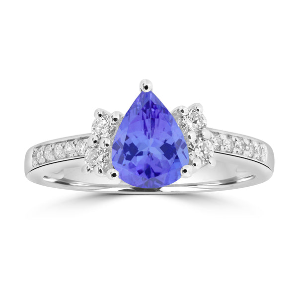 1.15ct Pear Shape Tanzanite Ring with 0.26 cttw Diamond