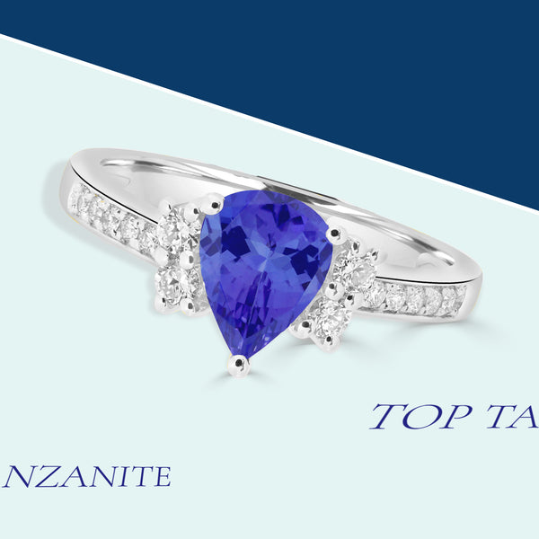 1.15ct Pear Shape Tanzanite Ring with 0.26 cttw Diamond