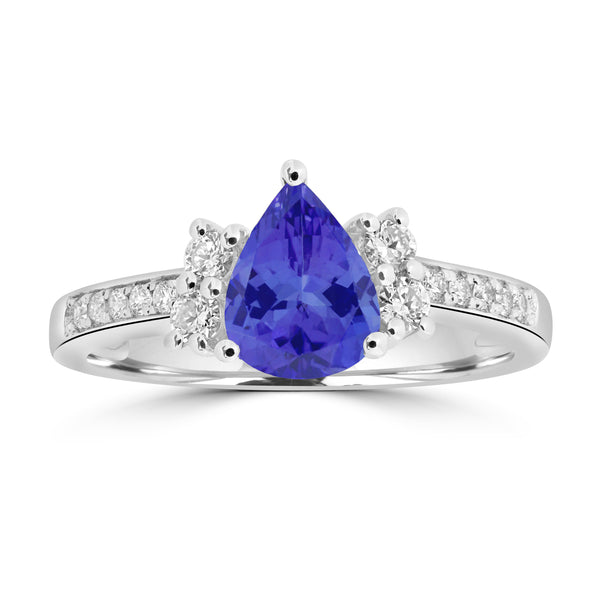 1.15ct Pear Shape Tanzanite Rings with 0.26 cttw Diamond