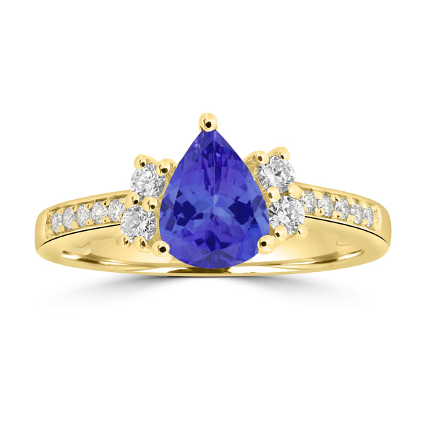 1.15ct Pear Shape Tanzanite Rings with 0.26 cttw Diamond