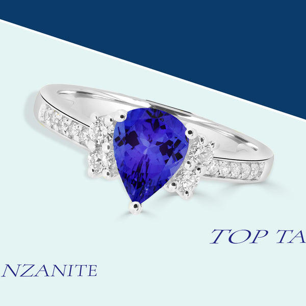 1.15ct Pear Shape Tanzanite Ring with 0.26 cttw Diamond