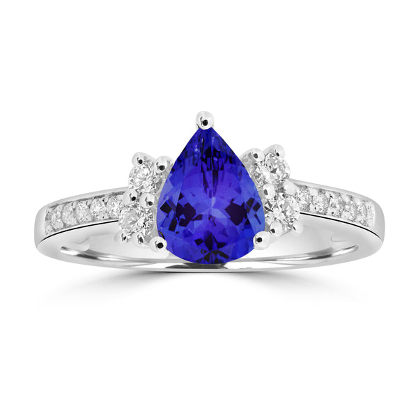 1.15ct Pear Shape Tanzanite Ring with 0.26 cttw Diamond