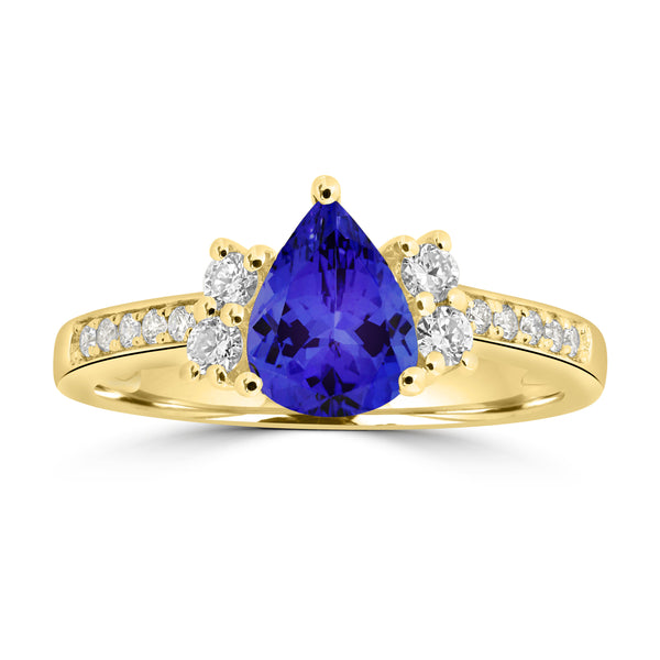 1.15ct Pear Shape Tanzanite Rings with 0.26 cttw Diamond