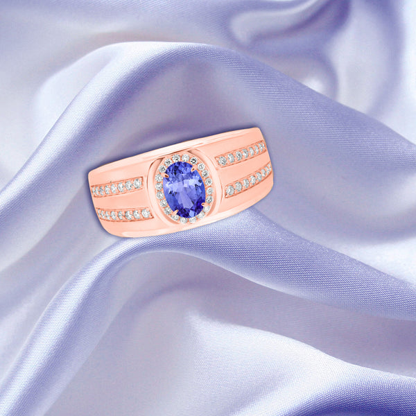 0.76ct Oval Tanzanite Ring with 0.31 cttw Diamond