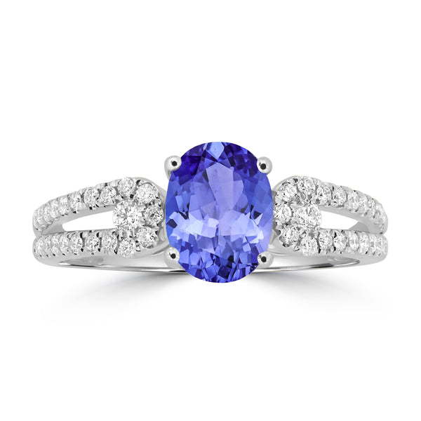 1.2ct Oval Tanzanite Ring with 0.3 cttw Diamond