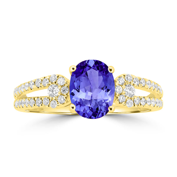 1.2ct Oval Tanzanite Ring with 0.3 cttw Diamond