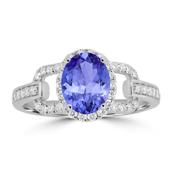 1.2ct Oval Tanzanite Ring with 0.4 cttw Diamond