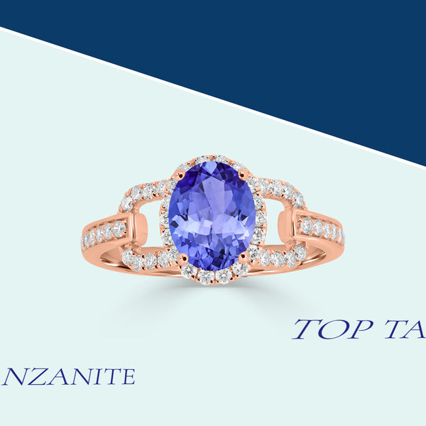 1.2ct Oval Tanzanite Ring with 0.4 cttw Diamond