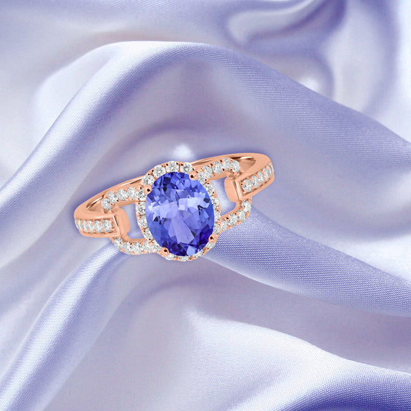 1.2ct Oval Tanzanite Ring with 0.4 cttw Diamond