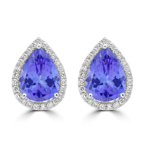 7ct Pear Shape Tanzanite Earring with 0.54 cttw Diamond