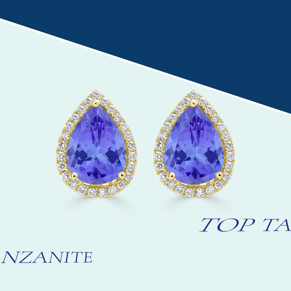 7ct Pear Shape Tanzanite Earring with 0.54 cttw Diamond