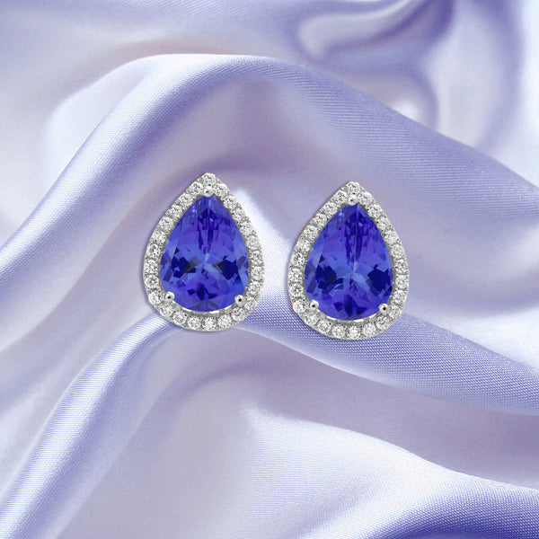 7ct Pear Shape Tanzanite Earring with 0.54 cttw Diamond