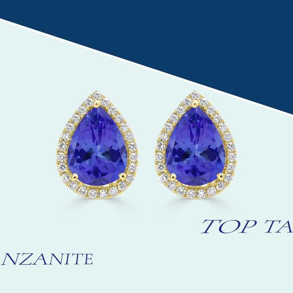 7ct Pear Shape Tanzanite Earring with 0.54 cttw Diamond