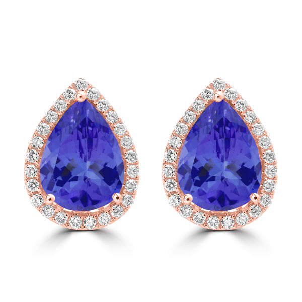 7ct Pear Shape Tanzanite Earring with 0.54 cttw Diamond