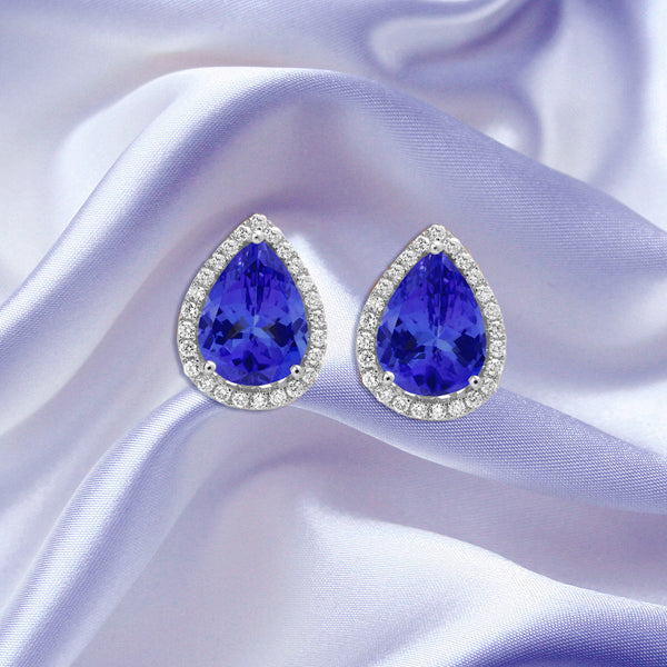 7ct Pear Shape Tanzanite Earring with 0.54 cttw Diamond