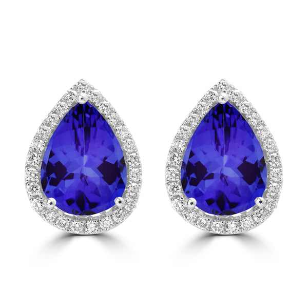 7ct Pear Shape Tanzanite Earring with 0.54 cttw Diamond