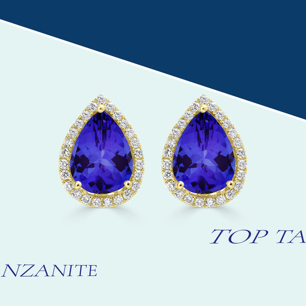 7ct Pear Shape Tanzanite Earring with 0.54 cttw Diamond