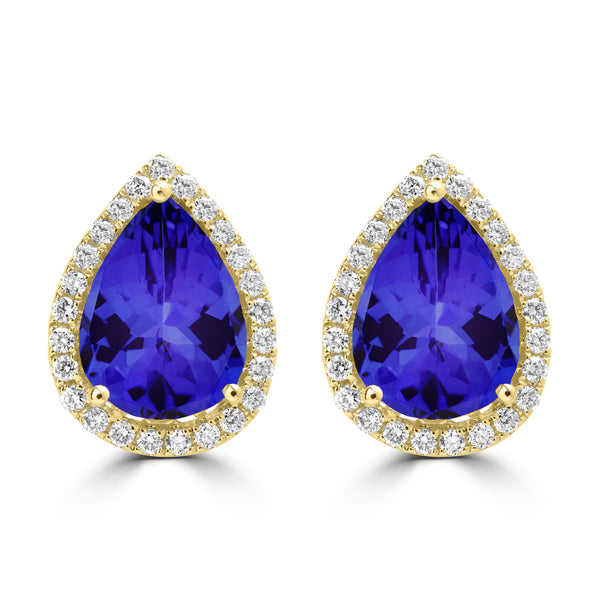 7ct Pear Shape Tanzanite Earring with 0.54 cttw Diamond