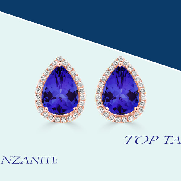 7ct Pear Shape Tanzanite Earring with 0.54 cttw Diamond