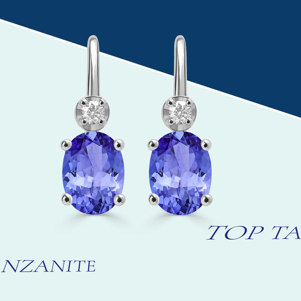 2.4ct Oval Tanzanite Earring with 0.1 cttw Diamond