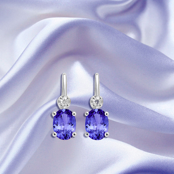 2.4ct Oval Tanzanite Earring with 0.1 cttw Diamond