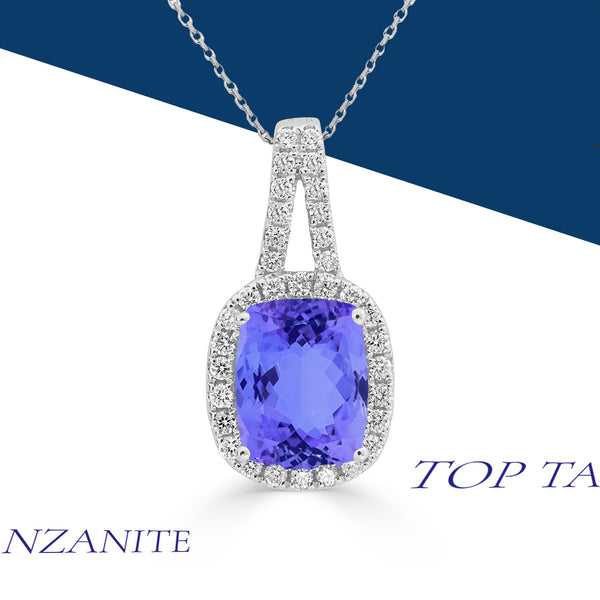 2.1ct Cushion Tanzanite Pendant with 0.28 cttw Diamond