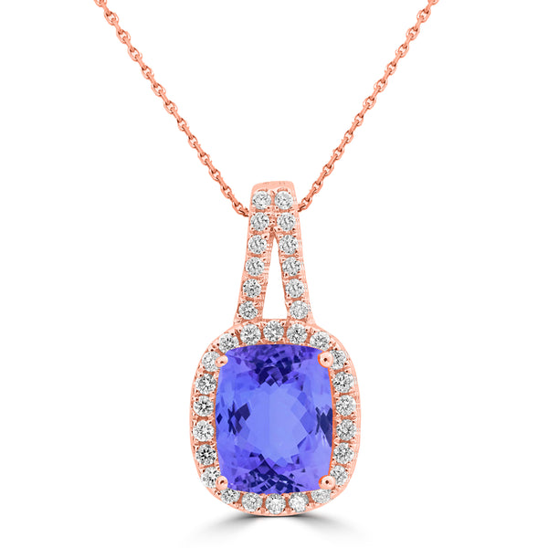 2.1ct Cushion Tanzanite Pendant with 0.28 cttw Diamond