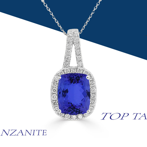 2.1ct Cushion Tanzanite Pendant with 0.28 cttw Diamond