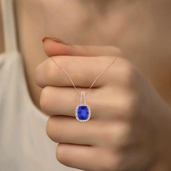 2.1ct Cushion Tanzanite Pendant with 0.28 cttw Diamond