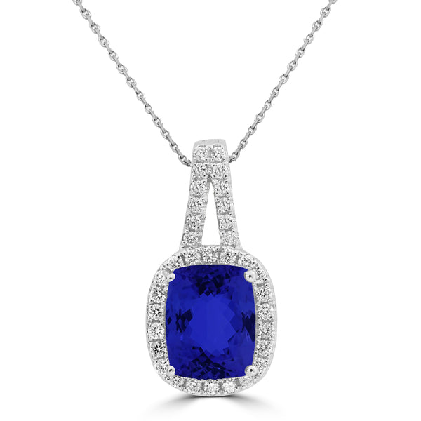 2.1ct Cushion Tanzanite Pendant with 0.28 cttw Diamond