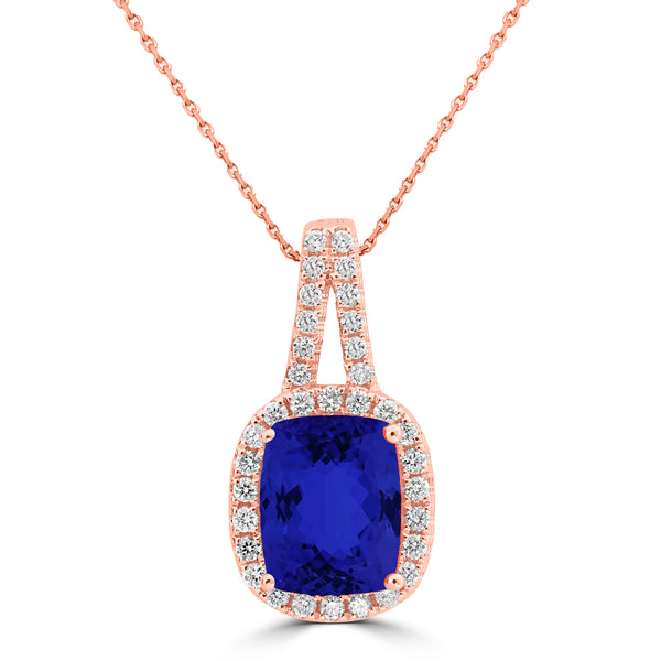 2.1ct Cushion Tanzanite Pendant with 0.28 cttw Diamond