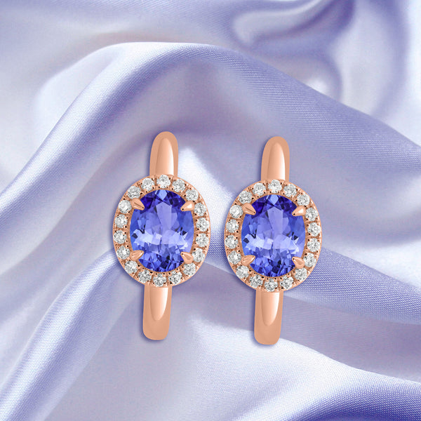 2ct Oval Tanzanite Earring with 0.311 cttw Diamond