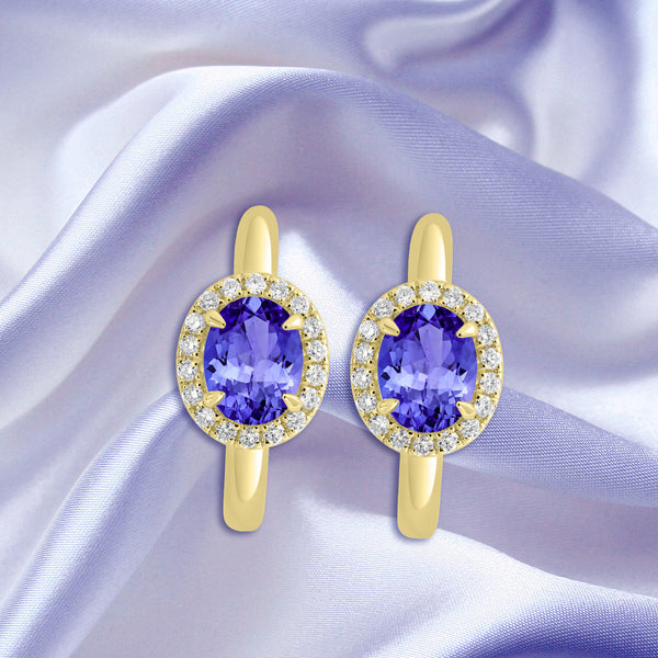 2ct Oval Tanzanite Earring with 0.311 cttw Diamond