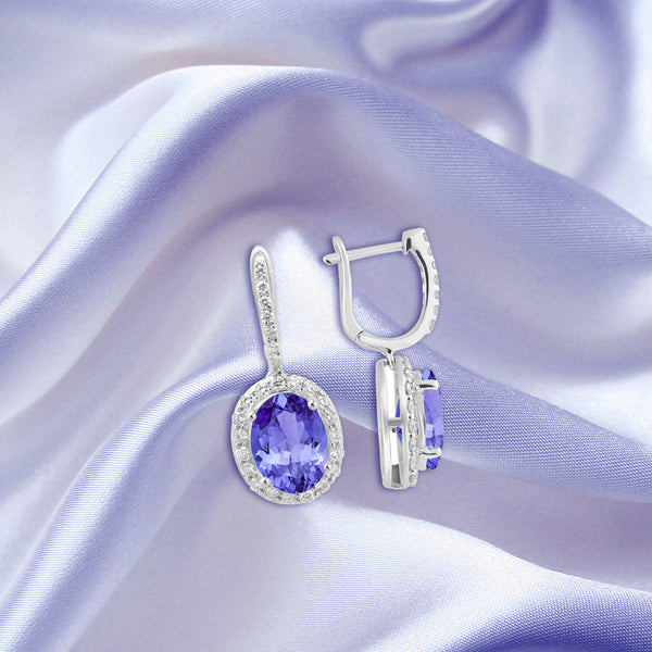 5.7ct Oval Tanzanite Earrings with 0.63 cttw Diamond