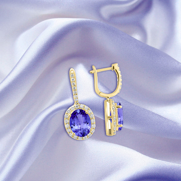 5.7ct Oval Tanzanite Earrings with 0.63 cttw Diamond