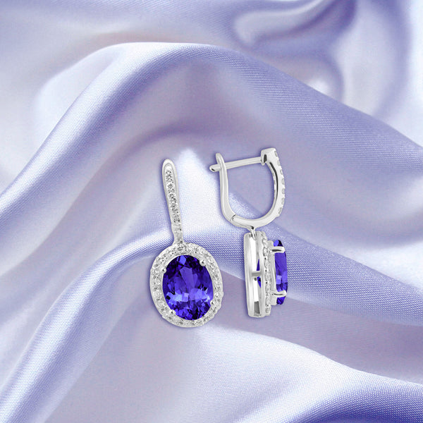 5.7ct Oval Tanzanite Earrings with 0.63 cttw Diamond