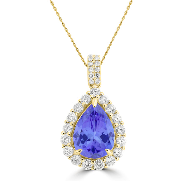 3.5ct Pear Shape Tanzanite Pendant with 0.86 cttw Diamond