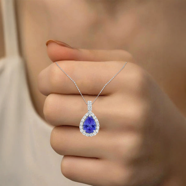 3.5ct Pear Shape Tanzanite Pendant with 0.86 cttw Diamond