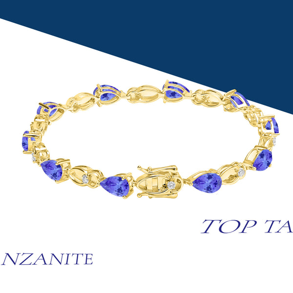 8.5ct Pear Shape Tanzanite Bracelet with 0.25 cttw Diamond