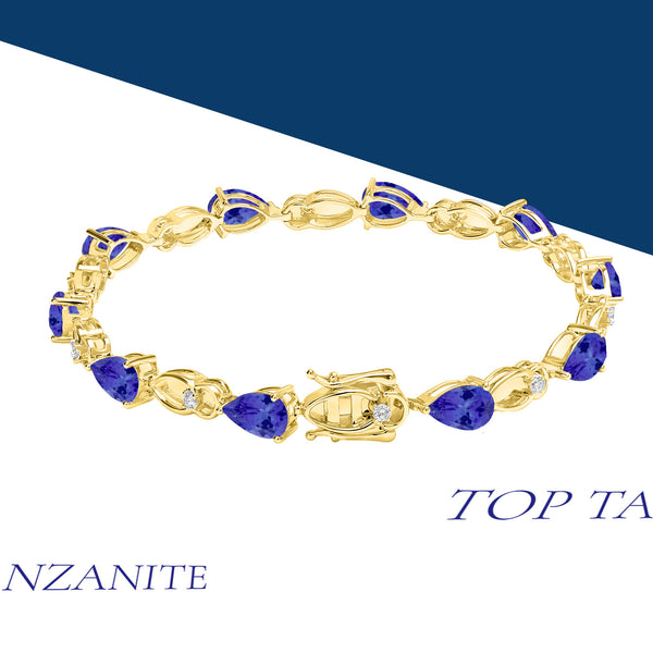 8.5ct Pear Shape Tanzanite Bracelet with 0.25 cttw Diamond